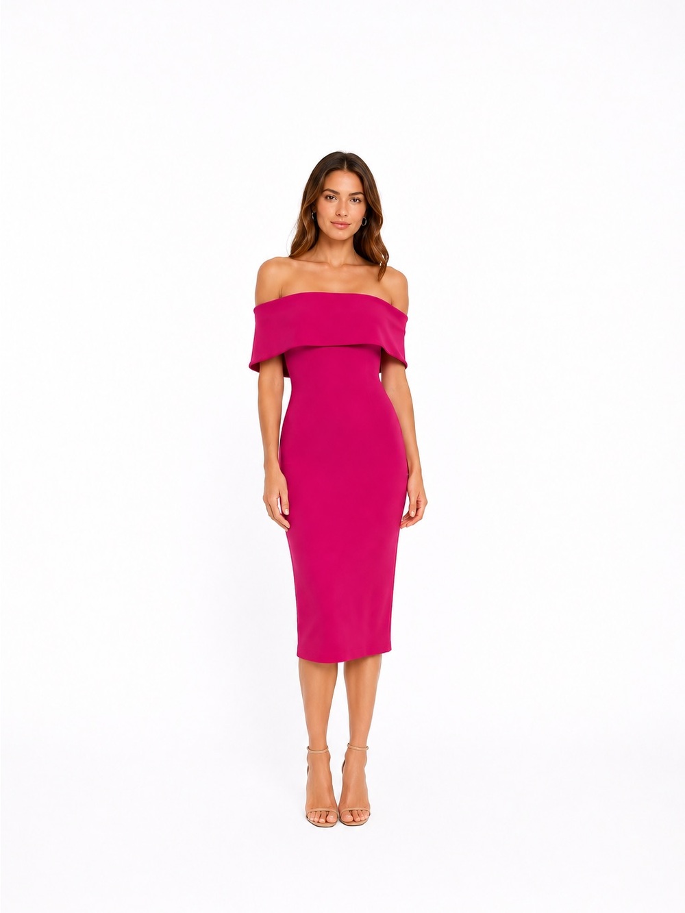Likely Pink Off-the-Shoulder Midi Dress – Hot Pink | Size 2